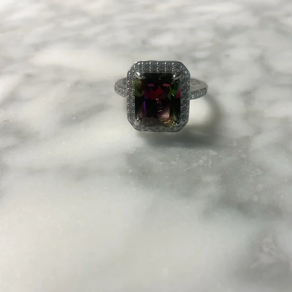 Large Mystic Topaz Ring 925 sterling silver size 9 - Picture 1 of 7
